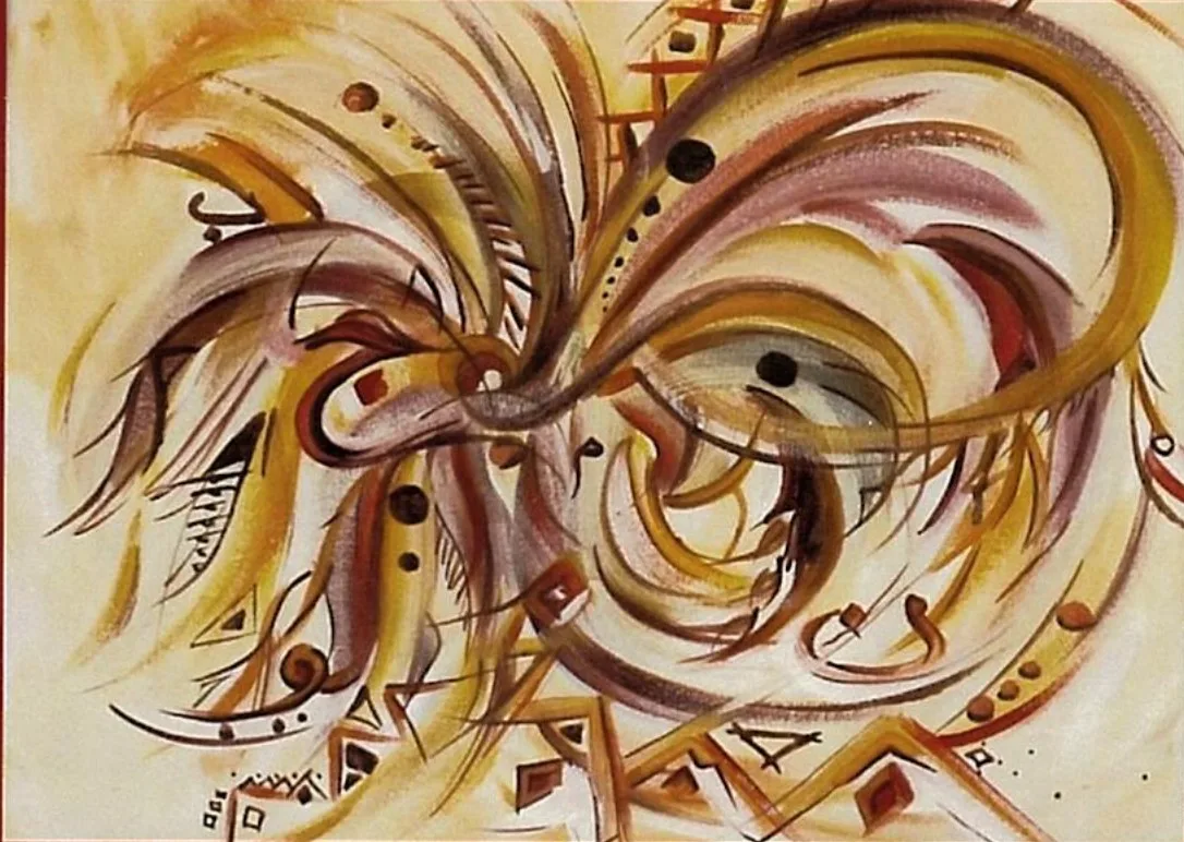 Calligrafia, slancio — dipinto di Mustapha Laalilis