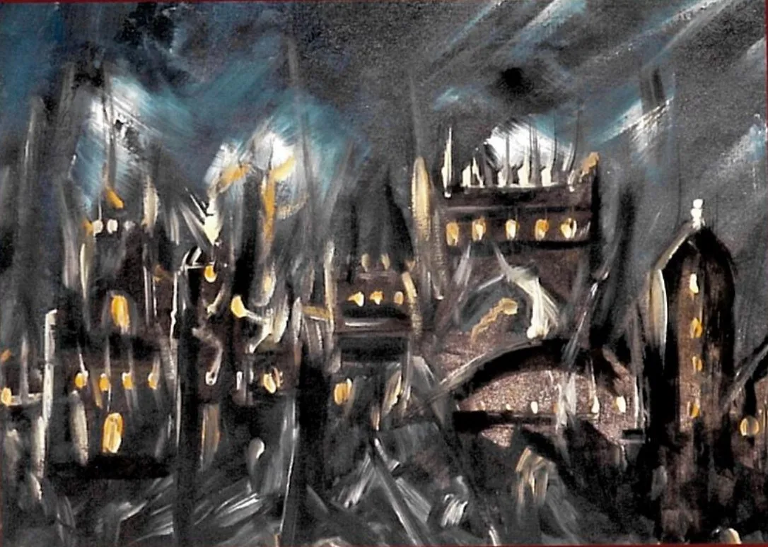 Città notturna — dipinto di Mustapha Laalilis