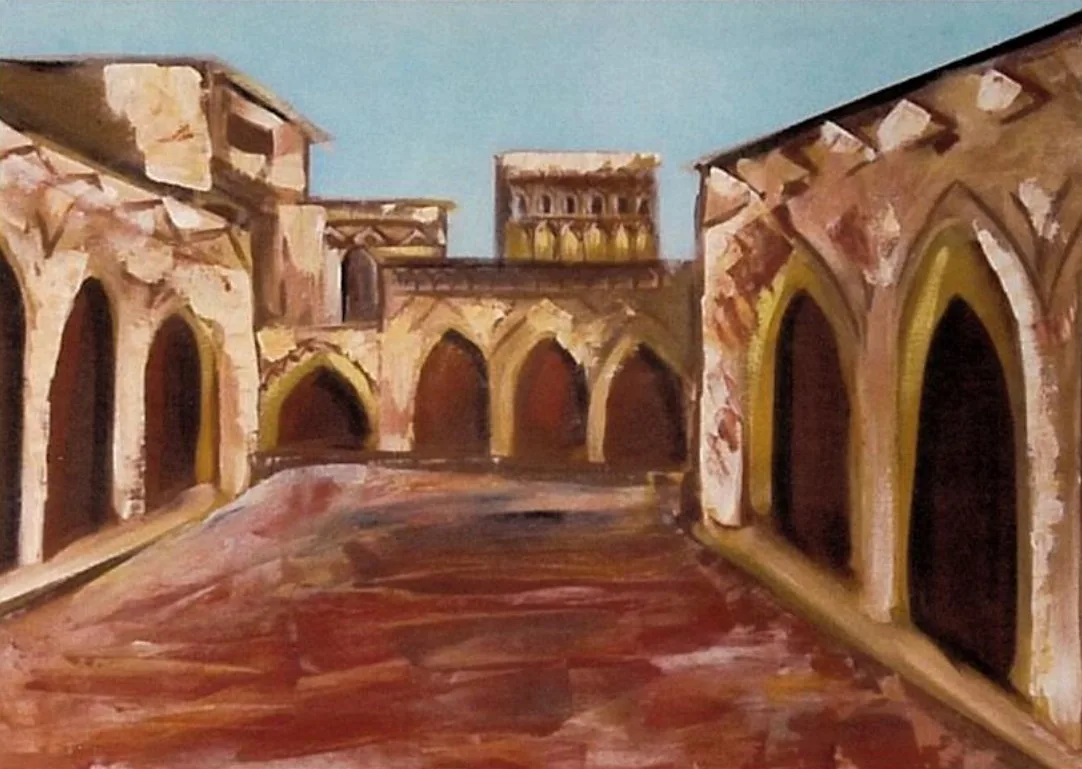 Kasbah, il cortile ad arcate — dipinto di Mustapha Laalilis