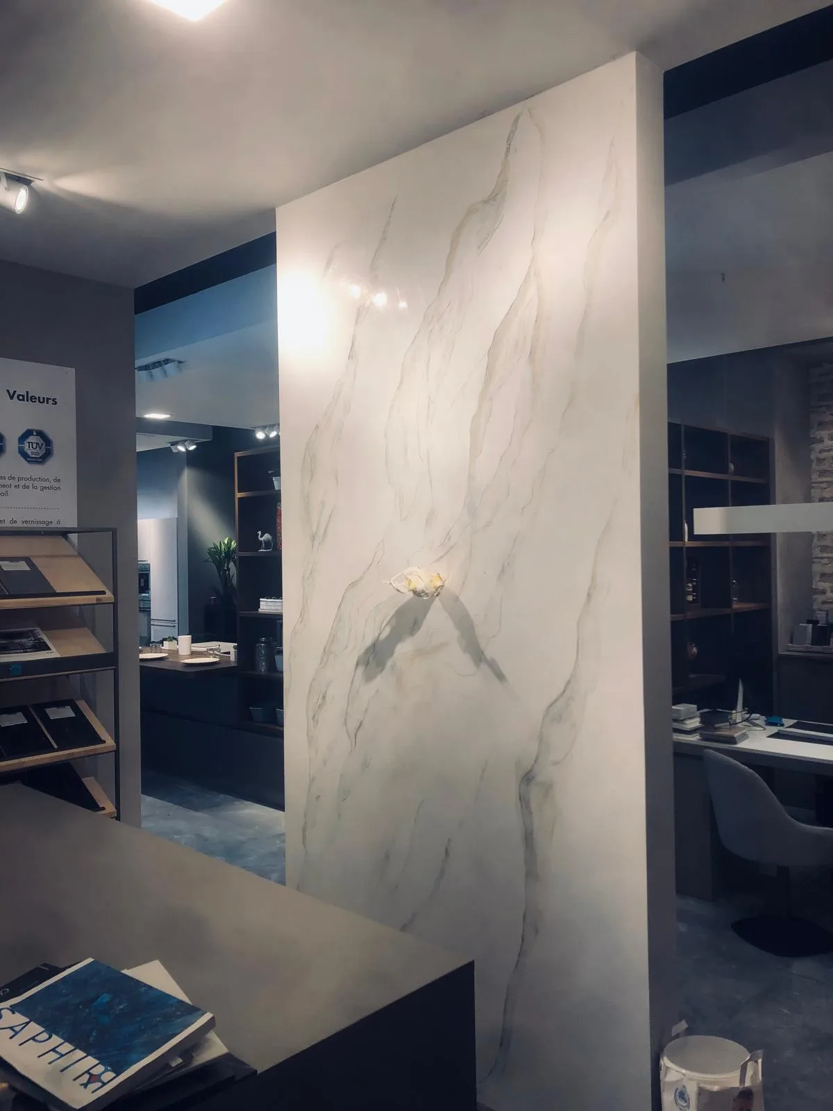 Faux marble column — kitchen showroom — Finished decor